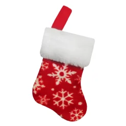 New Christmas Forever STOCKING MINI 6″ RED/WHITE SNOWFLAKES W/ FAUX FUR CUFF