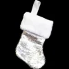 Best Christmas Forever STOCKING MINI 6″ SILVER SEQUIN W/FAUX FUR CUFF