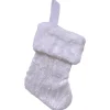 Best Christmas Forever STOCKING MINI 6″ WHITE ORGANZA W/ SILVER GLITTER WAVE PATTERN & FAUX FUR CUFF