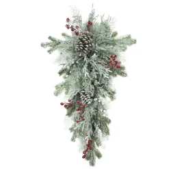 Online Christmas Forever TEARDROP GRN 30″ MIXED PINE, CEDAR, RED BERRIS & CONES FROSTED & ICED