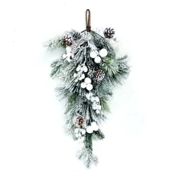Sale Christmas Forever TEARDROP PINE 28.5″ FLOCKED MIXED PINE W/ PINE CONES AND WHITE SNOW BALLS