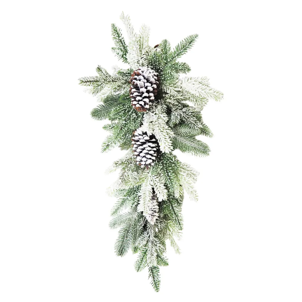 Outlet Christmas Forever TEARDROP PINE 30″ FLOCKED W/ NEEDLE PINE & PINE CONES