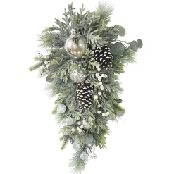 Best Christmas Forever TEARDROP PINE FROSTED 30″ MIXED PINE W/ EUCALYPTUS, BLACK BERRIES & PINE CONES