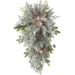 Online Christmas Forever TEARDROP TAUPE POINSETTIA 30″ FROSTED W/ MIXED GREENS, PINE CONES, & BERRIES