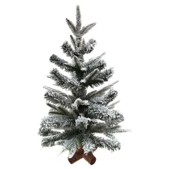Outlet Christmas Forever TREE FLOCKED PINE 24″ PE & NOBLE MIXED PINE WITH WOODEN BASE
