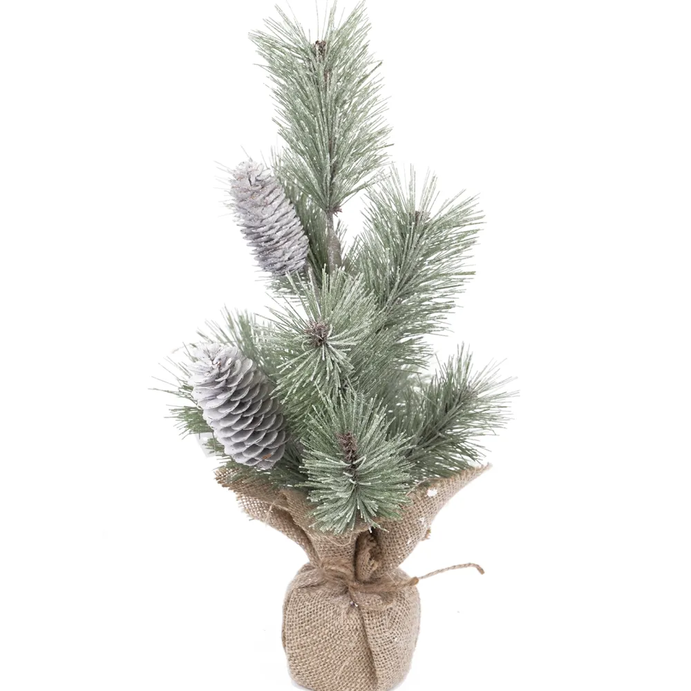 Christmas Forever TREE FROSTED NEEDLE PINE 15″ W/ PINE CONES & BURLAP BASE