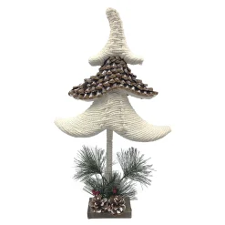 Sale Christmas Forever TREE KNOTCRAFT TABLE DECOR 19.5″ CREAM/NATURAL W/ NEEDLE PINE & BERRIES