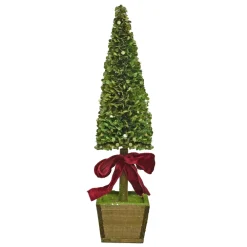 Online Christmas Forever TREE MINI LEAF 21″ W/ WOODEN POT & RED RIBBON
