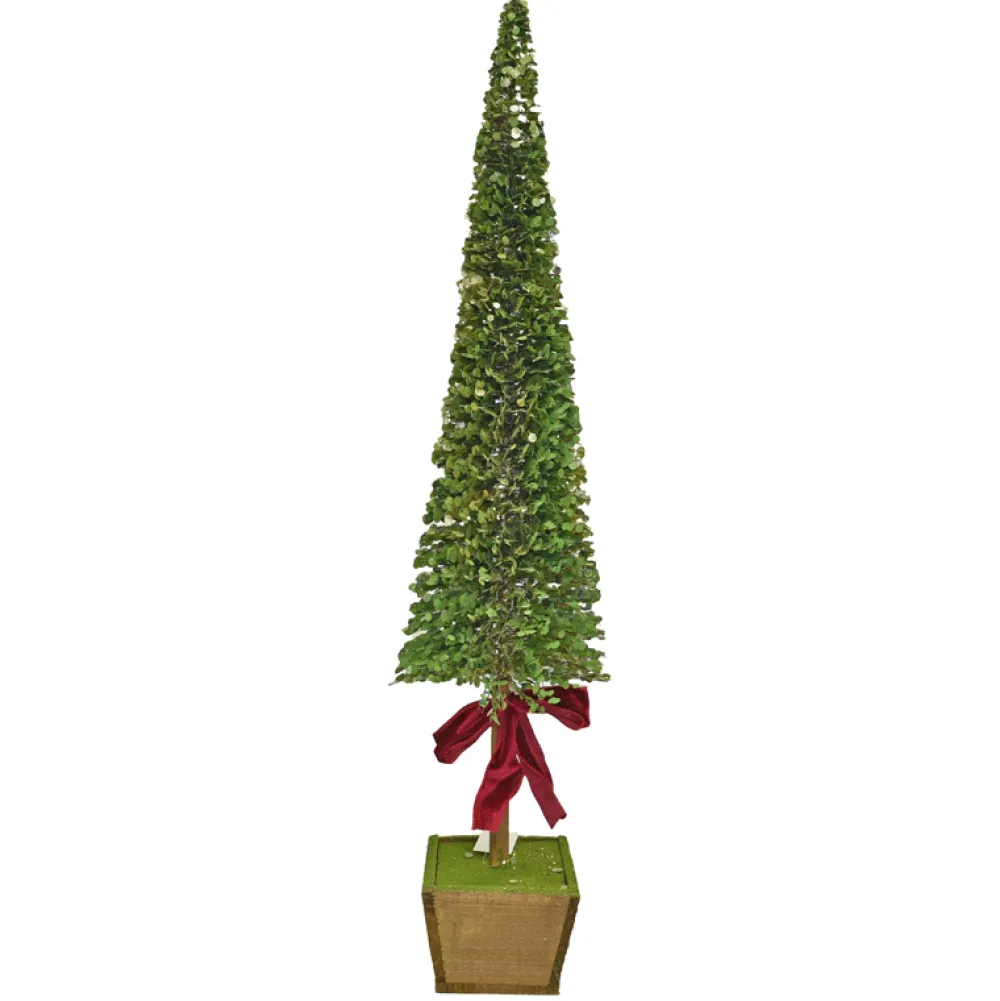 Hot Christmas Forever TREE MINI LEAF 29.5″ W/ WOODEN POT & RED RIBBON