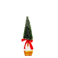 New Christmas Forever TREE MINI LEAVES 29.5″ GREEN W/ WOODEN BASE & RED BOW