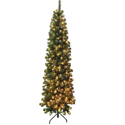 New Christmas Forever TREE PENCIL PINE 7′ 606 TIPS 300 LED WARM WHITE LIGHTS GREEN PVC