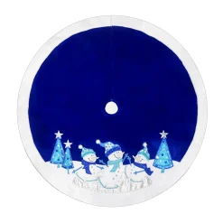 Outlet Christmas Forever TREE SKIRT 48″ BLUE/WHITE VELVET W/ FAUX FUR BORDER, METALLIC EMBROIDERY