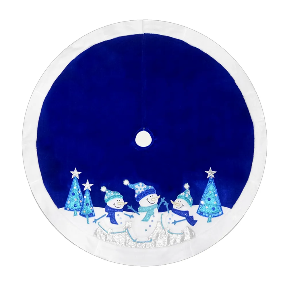 Outlet Christmas Forever TREE SKIRT 48″ BLUE/WHITE VELVET W/ FAUX FUR BORDER, METALLIC EMBROIDERY
