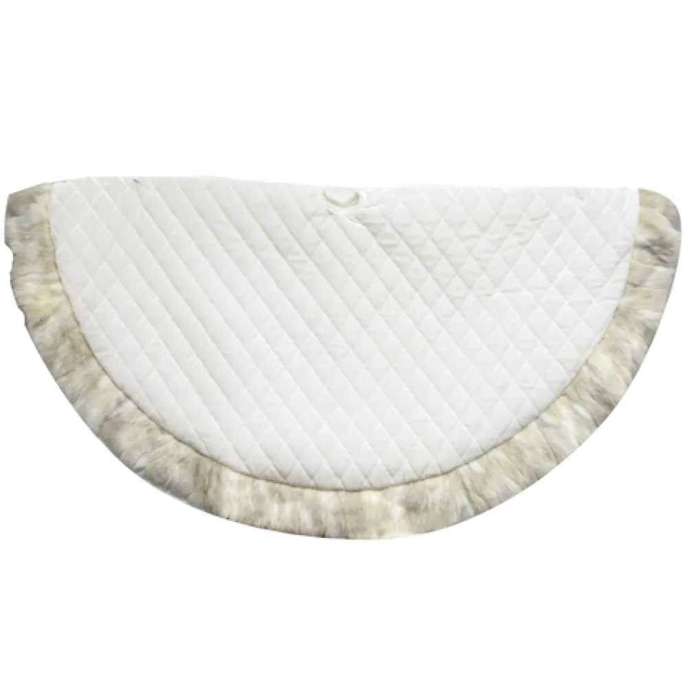 Christmas Forever TREE SKIRT 48″ CREAM VELVET QUILTED W/ FAUX FUR TRIM