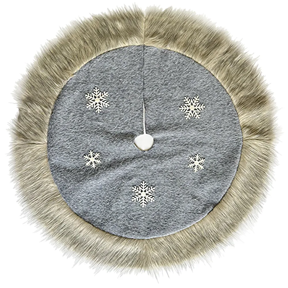 New Christmas Forever TREE SKIRT 39.5″ FAUX FUR GRAY W/ SNOWFLAKE