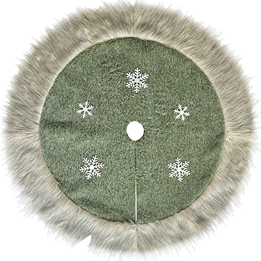 Clearance Christmas Forever TREE SKIRT 39.5″ FAUX FUR GREEN W/ SNOWFLAKE