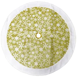 New Christmas Forever TREE SKIRT 48″ GLOD GLITTER W/ WHT SNOWFLAKES AND FAUX FUR BORDER