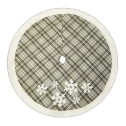 Discount Christmas Forever TREE SKIRT 48″ GRAY PLAID W/ SHERPA BORDER, EMBROIDERY, SNOWFLAKE DESIGN