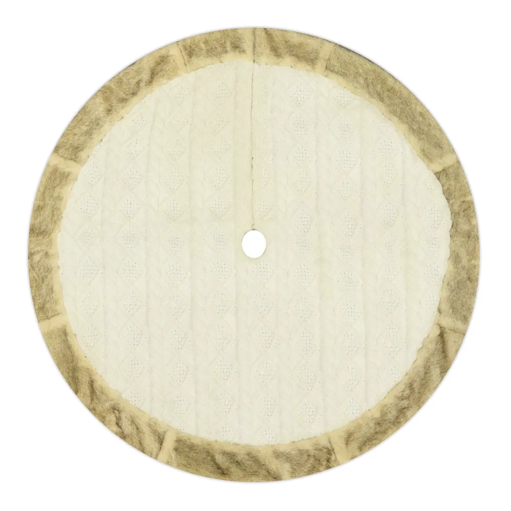Discount Christmas Forever TREE SKIRT 48″ IVORY CABLE KNIT W/ FAUX FUR BORDER
