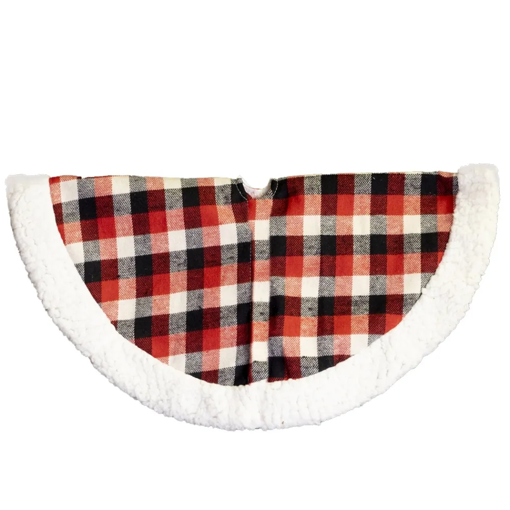 Best Christmas Forever TREE SKIRT 20″ MINI RED/ BLACK / WHITE PLAID W/SHERPA BORDER