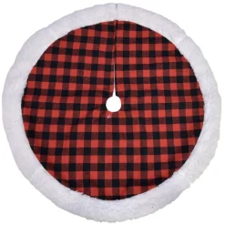Outlet Christmas Forever TREE SKIRT 20″ MINI RED/ BLACK CHECK W/ SHERPA BORDER