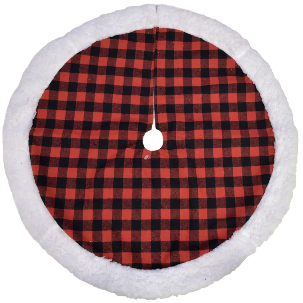 Outlet Christmas Forever TREE SKIRT 20″ MINI RED/ BLACK CHECK W/ SHERPA BORDER