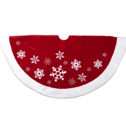 Hot Christmas Forever TREE SKIRT 48″ RED VELVET SNOWFLAKE DESIGN W/ WHITE FUR BORDER