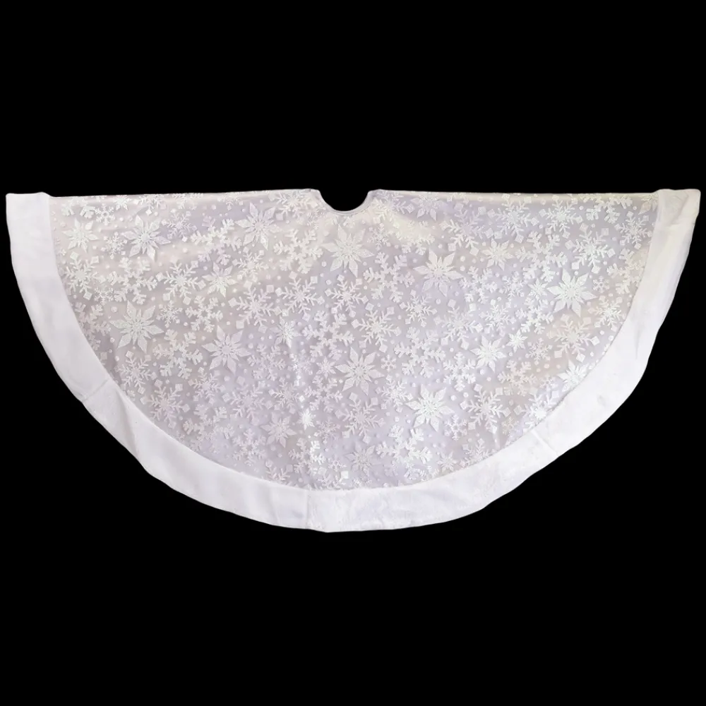 Online Christmas Forever TREE SKIRT 48″ SILVER GLITTER ON SHEER ORGANZA W/FUR BORDER