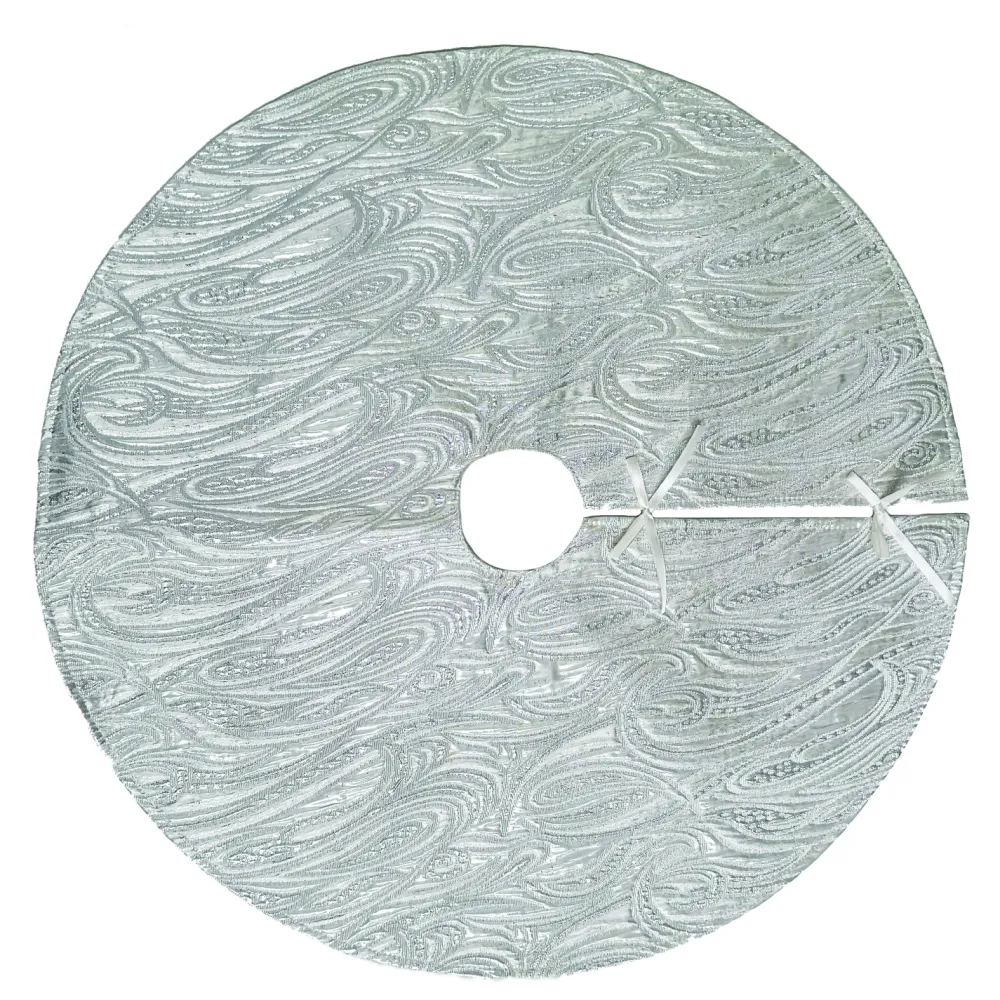 Outlet Christmas Forever TREE SKIRT 46″ SILVER/ WHITE 46″ W/ WAVE DESIGN