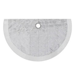 Best Christmas Forever TREE SKIRT 48″ WHITE W/GLITTER PRINT ON SHEER ORGANZA W/ FAUX FUR BORDER