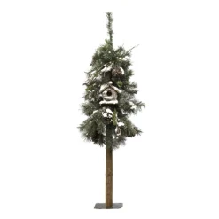 Christmas Forever TREE SNOWY ALPINE 4′ 65T MIXED NEEDLES W/ PINE CONES & BIRD HOUSE