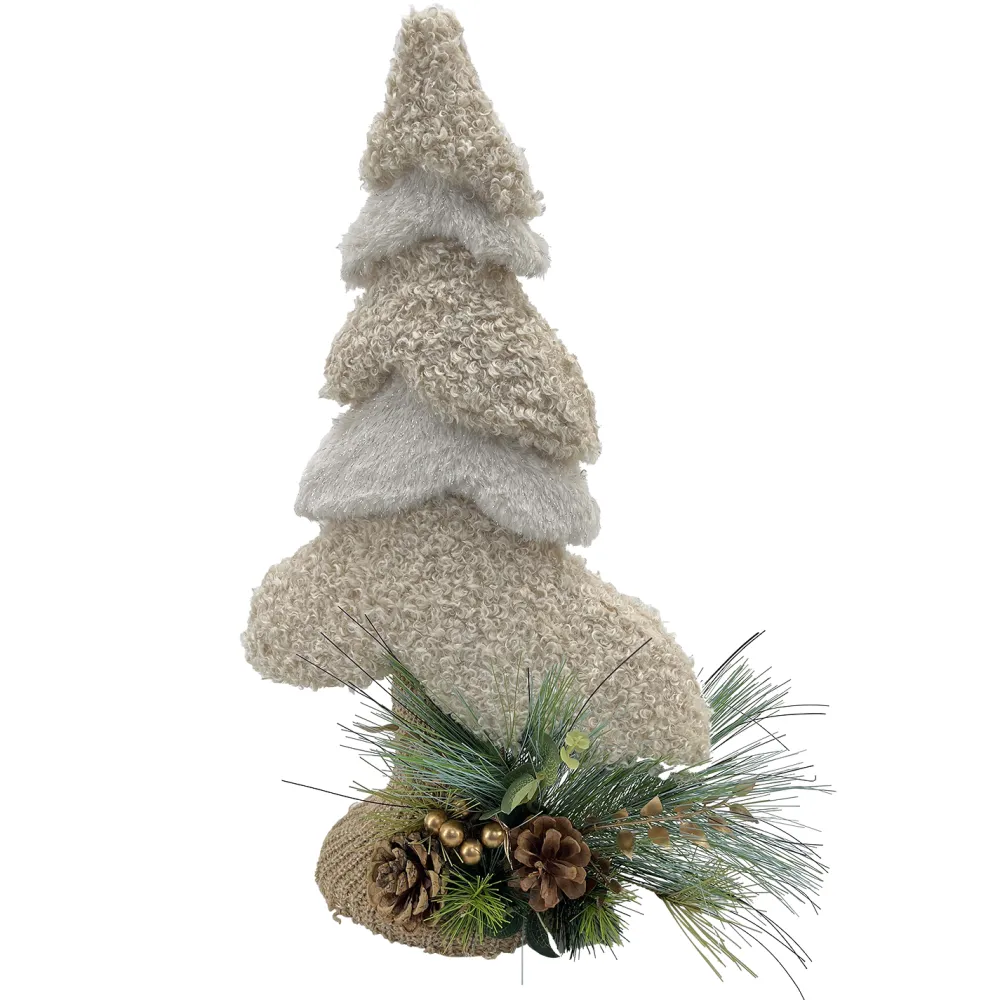 Outlet Christmas Forever TREE TABLE DECOR SHERPA BEIGE 13.5″x21.5″ W/ PINECONES & NEEDLE PINE