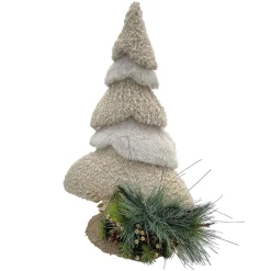 New Christmas Forever TREE TABLE DECOR SHERPA BEIGE 17.5″x27″ W/ PINECONES & NEEDLE PINE