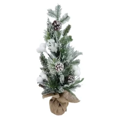Best Christmas Forever TREE TABLETOP 24″ FLOCKED MIXED PINE W/ PINE CONES AND WHITE SNOW BALLS