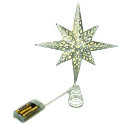 Clearance Christmas Forever TREE TOP STAR SILVER METAL 11.5″ WITH LED LIGHTS B/O