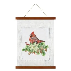Discount Christmas Forever WALL SCROLL CARDINAL ON A POINSETTIA & PINE 15.5″x19.5″