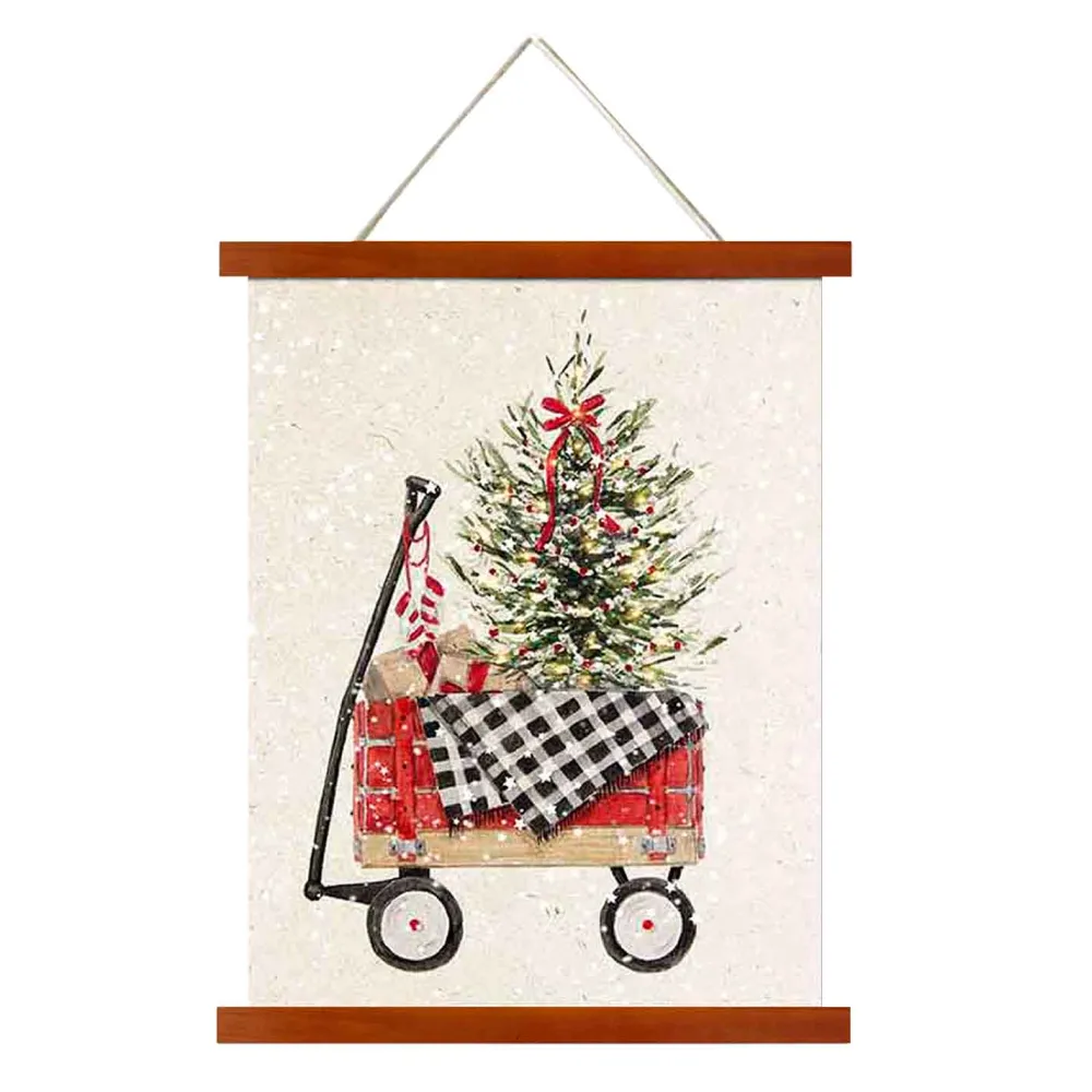 Online Christmas Forever WALL SCROLL WAGON W/ TREE 12″x15.5″