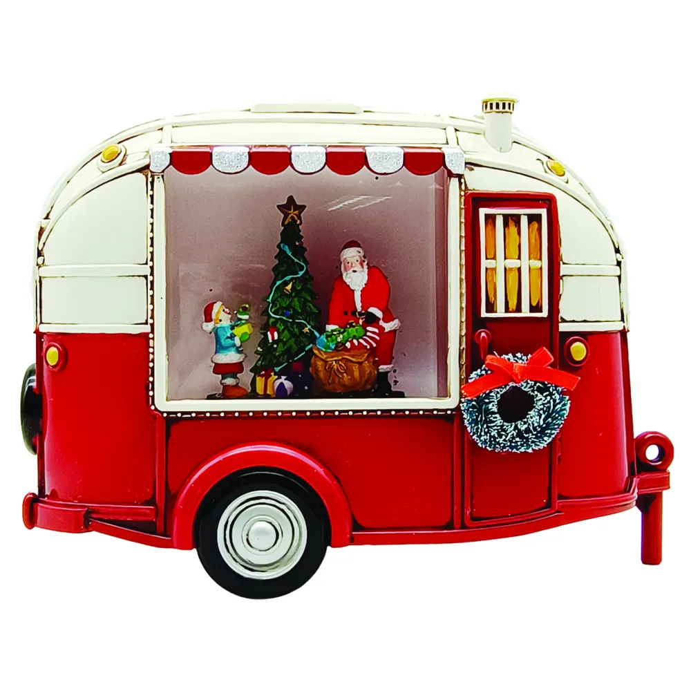 Online Christmas Forever WATER GLOBE CAMPER VAN W SPINNER WITH SANTA & CHILD IN SWIRL GLITTER LED 6.75″