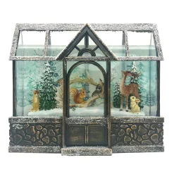 Discount Christmas Forever WATER GLOBE FROSTED GREEN HOUSE W/ ANIMALS 9″X8″ W/ GLITTER SPINNER, LED LIGHT, B/O