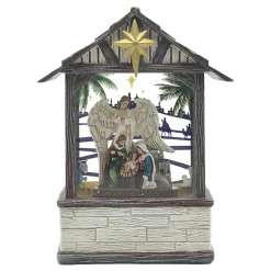 New Christmas Forever WATER GLOBE HOLY FAMILY & ANGEL 8.25″ W/ GLITTER SPINNER, LED LIGHT, B/O