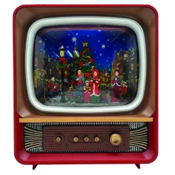 Clearance Christmas Forever WATER GLOBE TV AUTO SPINNER WITH MUSICAL CAROLERS IN SWIRL GLITTER LED 8.5″ X 10″