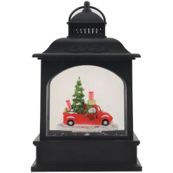 Clearance Christmas Forever WATER LANTERN BLACK 8″ RED TRUCK SCENE W/ SWIRL GLITTER, LED B/O