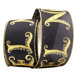 New Christmas Forever WIRED RIBBON 2.5″x10 YDS. BLACK W/ GOLD “NOEL”