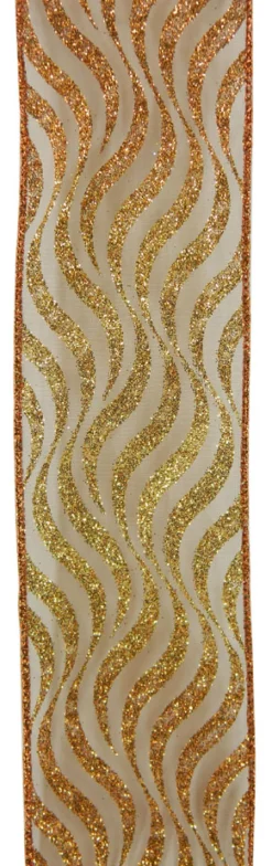 Discount Christmas Forever WIRED RIBBON 2.5″X10 YDS COPPER/ GOLD W/ WAVE STRIPE / GLITTER