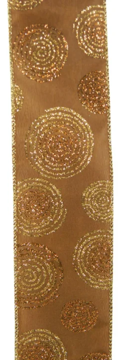 Discount Christmas Forever WIRED RIBBON 2.5″X10 YDS COPPER W/ COPPER/ GOLD GLITTER SWIRLS