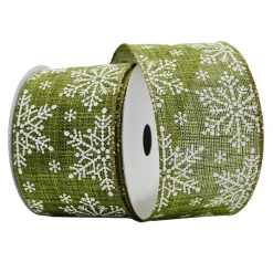 Clearance Christmas Forever WIRED RIBBON 2.5″x10 YDS. FROST GREEN W/ SNOWFLAKES