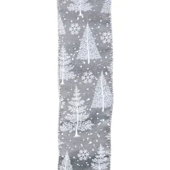 Outlet Christmas Forever WIRED RIBBON 2.5″X10 YDS GRAY W/ WHITE CHRISTMAS TREES