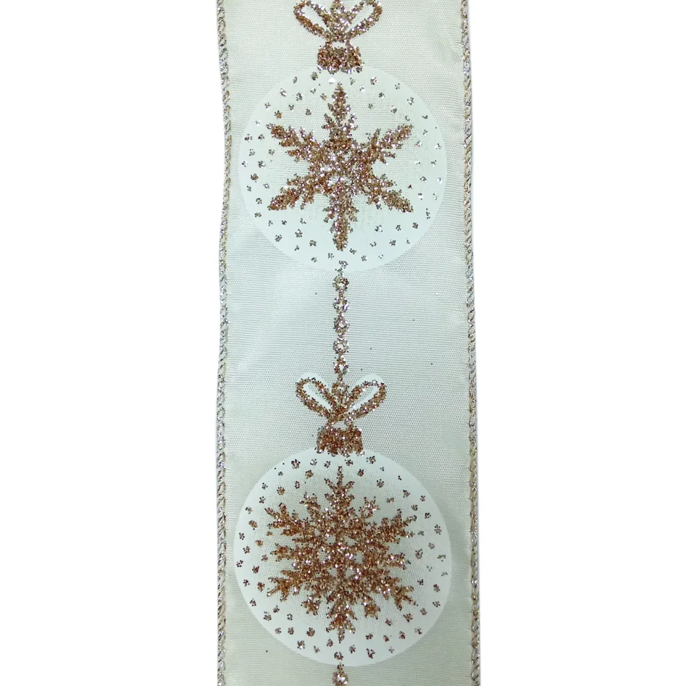 Online Christmas Forever WIRED RIBBON 2.5″X10 YDS IVORY W/ GOLD SNOWFLAKES IN BALL