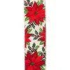 Clearance Christmas Forever WIRED RIBBON 2.5″X10 YDS IVORY W/ RED POINSETTIA & HOLLY