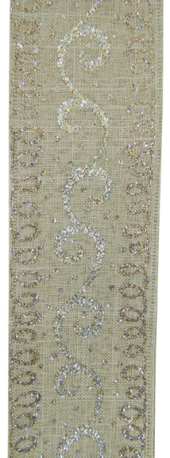 Outlet Christmas Forever WIRED RIBBON 2.5″X10 YDS NATURAL W/ GOLD /CHAMPAGNE SWIRL GLITTER
